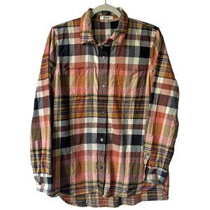 Madewell Seconda Plaid Classic Ex-Boyfriend Shirt in Coral/Pink/Brown Size Med